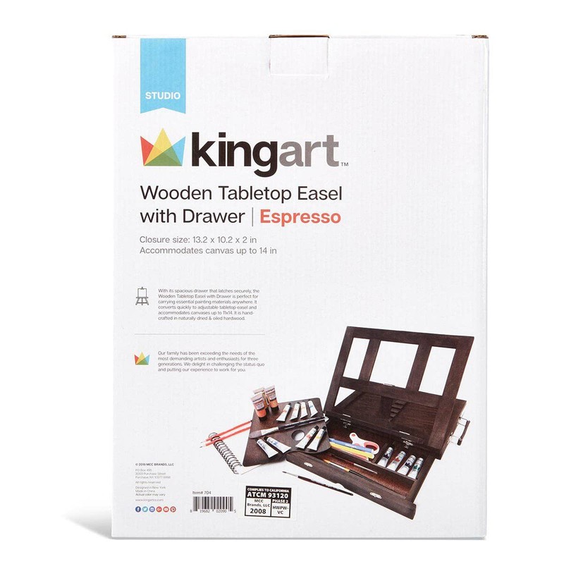 KINGART Adjustable Wood Espresso Stained Desk Table Easel with Storage