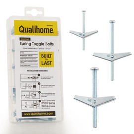 Qualihome Spring Toggle Bolt Anchor Assortment Kit - Includes Sizes 1/8” x 2”, 3/16” x 3”, 1/4” x 3” - Ideal Toggle Bolts for Drywall, Toggle Bolt Anchors, Drywall Toggle Anchors & Butterfly Anchors