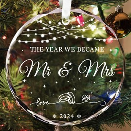 The Year We Became Mr & Mrs Crystal Glass 3.1" Ornament, Mr and Mrs Christmas Ornament 2024 with Gift Box - Wedding Xmas Gift Bride Groom Wife Husband, for Newly Married Couples