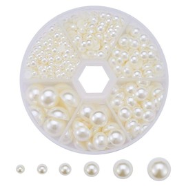 Half Pearl Bead, 690 Pcs Assorted Size Flat Back Half Round Pearl Cabochon for Nail Craft DIY Decoration(4 mm, 5 mm,6 mm, 8 mm, 10 mm, 12 mm Beige)
