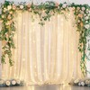 10x10ft Champagne Polyester Backdrop Curtains with Lights String for Wedding