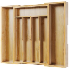 Kitsure Silverware Organizer - Expandable Bamboo Kitchen Drawer Organizer for Cooking Utensils and Cutlery, Sturdy & Thickened Kitchen Organizers and Storage Solution, 15.0"×13.3"×1.8"