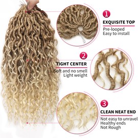 Curly Faux Goddess Locs Crochet Hair 12Inch Pre Looped Synthetic Deep Curly Hairstyle Hippie Locs Crochet Braids Extensions（27/613,12inch（pack of 8))