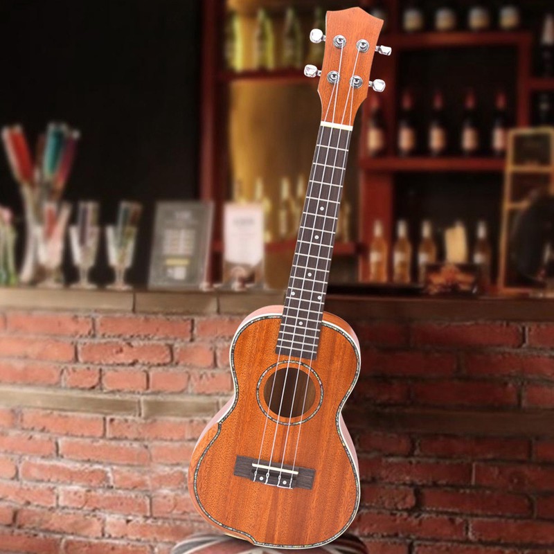 23in Ukulele Brown Mahogany Wood with Bag Capo String Cleaning