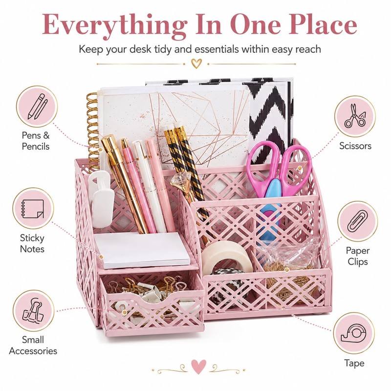 Exerz Desk Organiser, Desk Tidy, Pen Holder, Multifunctional, Metal, Drawer,