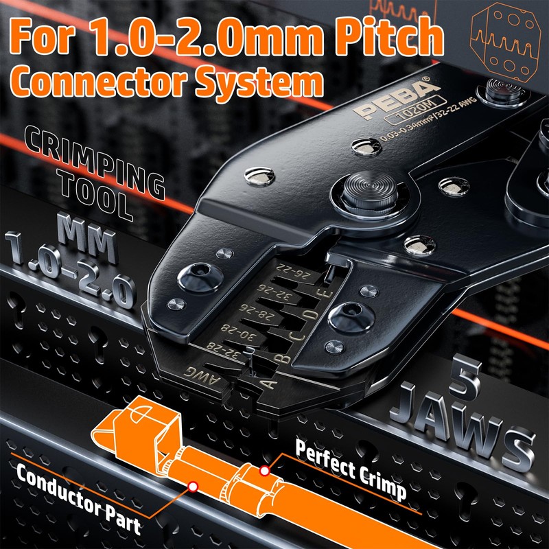 PEBA JST Ratcheting Crimper 32-22 AWG for 1.0mm/1.25mm/1.5mm/2.0mm Pitch Micro