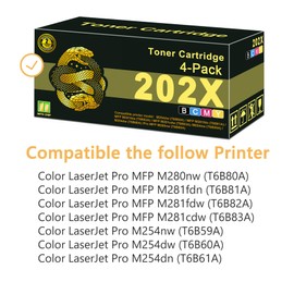 202X Toner Cartridges Black Cyan Magenta Yellow High Yield (with Chip) Replacement for HP 202X 202A CF500X CF500A Color Laserjet Pro MFP M281fdw M281cdw M281fdn M254dw M254dn Printer (4 Pack)