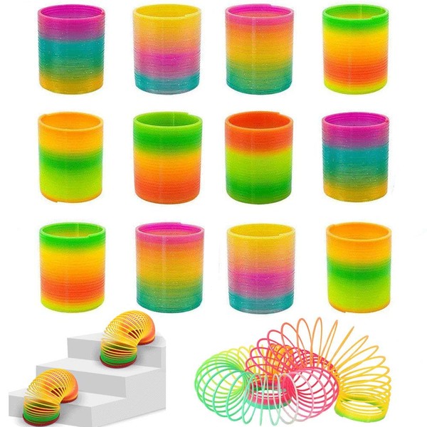 Rainbow Magic Spring, 12 PCS Colorful Rainbow Neon Plastic Spring Toy Party Supplies for Easter Gift toy,Easter Eggs Basket Stuffers Decorations for Boys Girls Kids Gift
