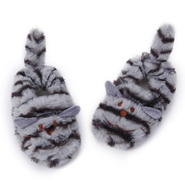 Csfry Toddler Girls Cute Cat Fluffy Fuzzy Slippers Cartoon, Animal Plush Indoor House Slip-on Shoes,Black US9-10