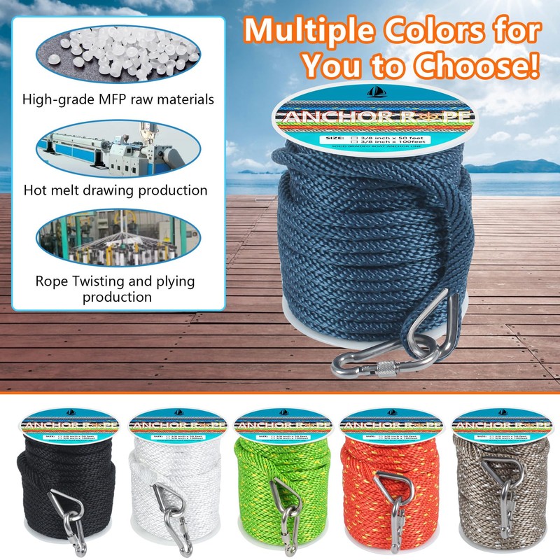 3/8 Inch 100 FT Anchor Rope, Boat Anchor Rope Solid