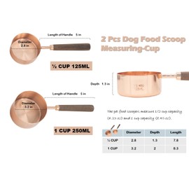 Vitisyao 2 Pcs Dog Food Scoop Measuring-Cup, Stainless Steel Pet Food Scoops, Cat Food Measuring Cup, 1 CUP and 1/2 CUP Two-Pack Food Scoopers