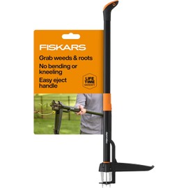 Fiskars 4-Claw Stand Up Weed Puller Tool – Long Handle Manual Weeder with Easy Eject Mechanism