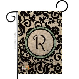 Breeze Decor Simply Beauty Damask R Initial Garden Flag Monogram Country Living Floral Vintage Letter Everday Classic Small Decorative Gift Yard House Banner Double-Sided Made in USA 13 X 18.5