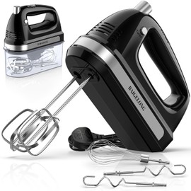 BAIGELONG BAIGELONG Hand Electric Mixer, 300W Ultra Power Food Kitchen Mixer with 5 Self-Control Speeds + Turbo Boost, 5 Stainless Steel Attachments Handheld Blender for Baking, BLACK