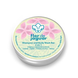 FLOR DE JAGUAR | Shampoo y Jabón corporal en barra (2 en 1) 70g | Limpia, nutre y hace espuma | Aroma lavanda con quinoa + jojoba + proteína de arroz para una hidratación profunda | Libre de químicos y parabenos I Ideal para niños y adultos