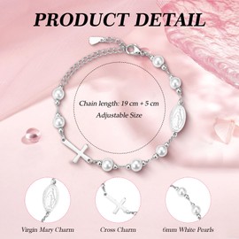DOA First Holy Communion Gifts for Girls, Pearl Cross Bead Bracelets, First Communion Gifts for Girls