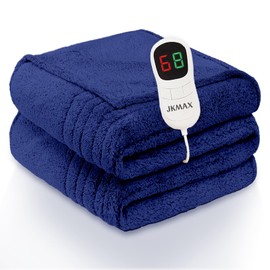 JKMAX Heated Electric Blanket Full Size - 72"x84" Heating Blanket with 10 Heating Levels & 5 Time Settings Over-Heat Protection, Winter Warmer for Adults with ETL Certification（Navy Blue）