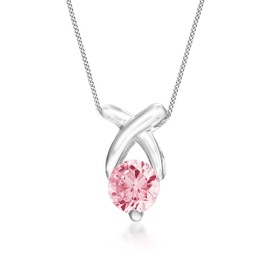 Tuscany Silver Women's Sterling Silver Pink Cubic Zirconia Hug and Kiss Pendant on Adjustable Curb Chain Necklace of 41cm/16"-46cm/18"
