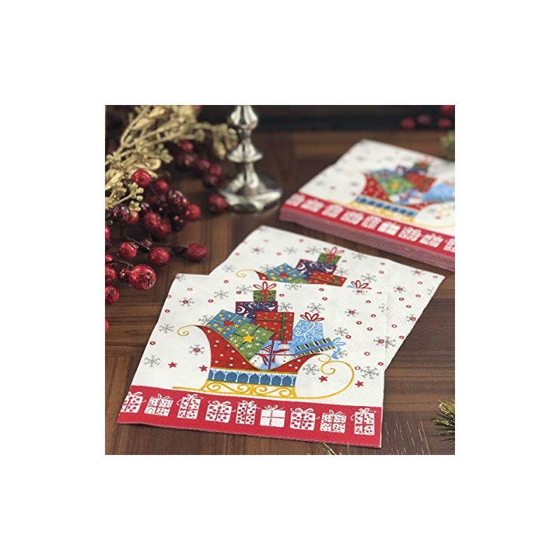 Dining Collection Christmas Lunch Size Napkins Santa's Sleigh - 20