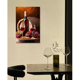 LYUNSHUO Wine Canvas Prints Wall Art Kitchen Wall Decor Fraemd Grape with Red Wine Painting Vintage Art for Dining Room Bar Home Decoratio(Art-6,12.00"x18.00")