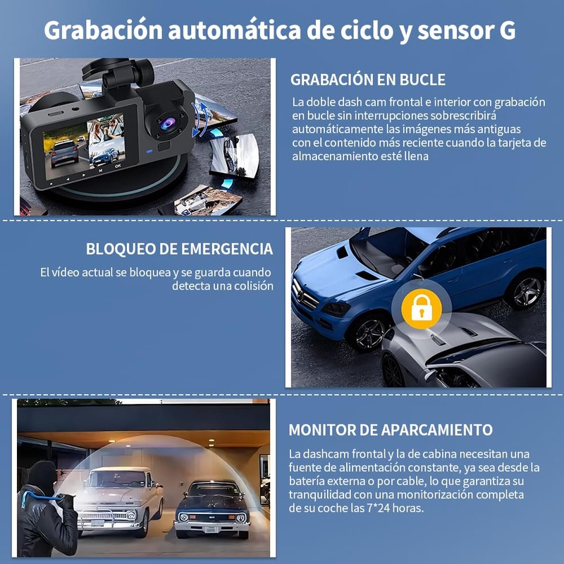 JESWO DashCam para Auto, HD 1080P Cámara Carro Delantera Trasera