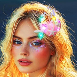 Yean Seashell Wedding Hair Clip Light Up Starfish Hair Pieces Pearl Mermaid Hair Accessories for Women (Silver-Color Light)