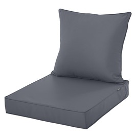 Comcaver Outdoor Seat Cushion Set for Chair Sofa Couch, Fade Resistant Waterproof Bottom and Backrest Cushions for Patio Furniture, Dark Grey, 22x22 Inch,1 Set