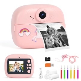 Sicilaien Kids Camera Instant Print, 48MP Kids Digital Camera Instant with 3 Rolls Print Paper & 32G TF Card, 1080P Video Recording Selfie Toy for Boys Girls 3-12 Birthday Present, Pink Unicorn