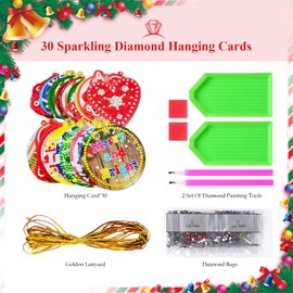 CAYUDEN Diamond Painting Christmas Pendant, 38 pcs 5D Christmas Diamond Painting Pictures Kids Diamond Art Dots DIY Diamond Painting Hanger Kits Gem Arts Christmas Pendant Hanging Card for Xmas Decor