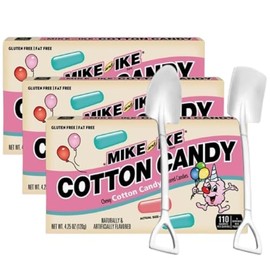 Mike and Ike Cotton Candy Flavored Chewy Candy – Soft, Sweet & Fruity Gluten-Free Snack - 4.25oz Theater Box – Pack of 3 with Mini Metal Shovel Spoons (Cotton Candy) Shovel Spoons