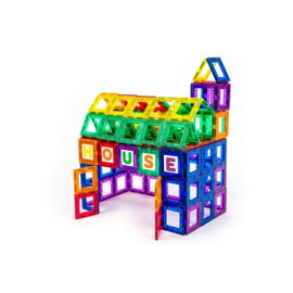 Playmags 36 Pcs Magnetic Tiles Building Set - Magnetic Tiles For Kids Includes 18 - Stronger Magnets Clear Color Magnet Windows -18 Letters & Numbers – Stimulate Creativity & Development