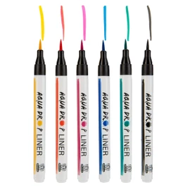 Schmincke - Aqua Drop Set of 6 Liners with Brush Tip Filled with Aqua Drop Pigment-Based Watercolour Paint, 78702097, Calligraphy, Hand Lettering