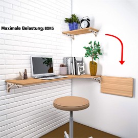 Folding Console Heavy Duty 300 mm - Folding Hinge Pack of 2 Stainless Steel Folding Bracket Folding Angle Space-Saving Folding Shelf for Folding Table Wall Mounting Shelf Bracket Load 80 kg