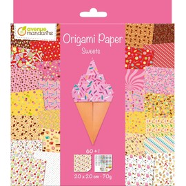 My Mandarine OR522C - Una confezione da 60 fogliorigami 20x20 cm 70G (30 motivi x 2 fogli ) + foglio di adesivi.''occhi'',a partire dai 7 anni - caramelle