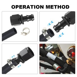 BOLUOYI Swivel Hose End Fitting for Braided Fuel Line Aluminum Black Rubber Push Lock Swivel Hose End Fitting (AN8, Black, 0°)