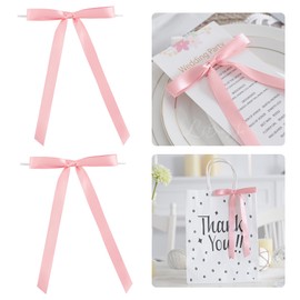 LiBongTa 50 PCs Pink Bow 5 Inch Long Tail Bows for Gift Wrapping, Easter Bow Party Decorations, Twist Tie Bows, Satin Bows for Crafts, Premade Bows for Presents, Treat Bags, Bottles, Cakes
