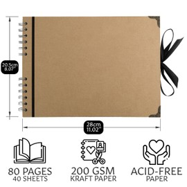 Bstorify Large Scrap book Photo Album, (198 PCS) - 80 Pages 28 x 20 CM With 174 PCS Vintage Scrapbook Accessories, 10 PCS Metallic Marker Pens, 6 Sheet Stickers, 120 Corners And 5 Stencils (Brown)