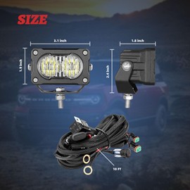 JIEPENG 3 Inch LED Pods 2PCS 40W Driving Lights w/DT Wiring Harness Kit Motorcycle LED Pods Flood Offroad Bumper Fog Light Bar Super Bright Work Light Cube for Truck ATV UTV SUV Motorcycle Boat