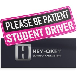 HEY-OKEY Student Driver Magnet for Car - Pink Please Be Patient Reflective Magnetic Bumper Sticker - Removable Novice Rookie Safety Attention Sign - Weather-Resistant - 10 x 3.5 inches - Black/Pink