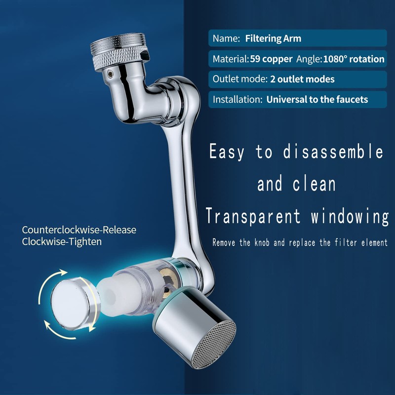 1080° Rotating Filter Faucet Extender,PP Cotton Filter Faucet, Universal Splash