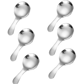 6 Pcs Stainless Steel Short Handle Thickened Small Round Spoons For Honey Candy Coffee Tea Salt Jam and Mustard - Ice Cream Dessert Spoon (D Silver)