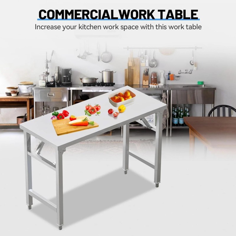Folding Stainless Steel Table for Kitchen Outdoor Camping Maintenance Room