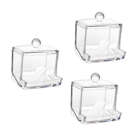 STOBAZA 3pcs Box Cotton Buds Box Acrylic Storage Case for Cotton Pads Clear Cosmetic Organizer Lid Desktop Tool Container