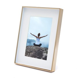 MIMOSA MOMENTS 6x8 Metal Picture Frame with Mat for 4x6 Photo, Shadowbox Frame for Tabletop Display (Brass, 4x6)