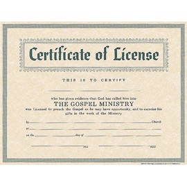 Certificate of License for Minister
