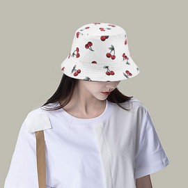 Cherry White Bucket Hat Beach Sun Hat Fishing Hat for Women Men, Outdoor Travel Reversible Double Side Wear Fisherman Hat