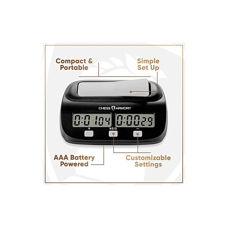 Chess Armory Digital Chess Clock - Portable Timer with Tournament