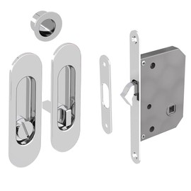 Toilet Hook Lock Set for Sliding Doors, Oval Door Rosette with Recessed Handle, Bathroom Lock, Mortice Lock, Silver Chrome-Plated