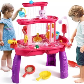 Unbranded 3-Tier Splashing Sand Water Table Activity Sensory Play Outdoor Toy for Kids - Red