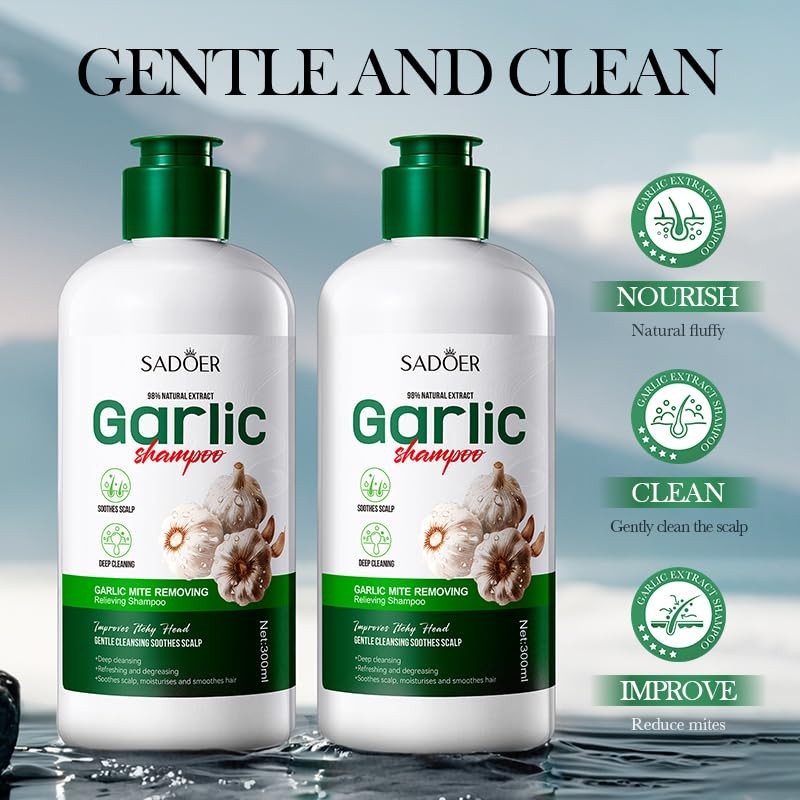 Garlic Shampoo, a natural conditioning formula that gently cleanses the